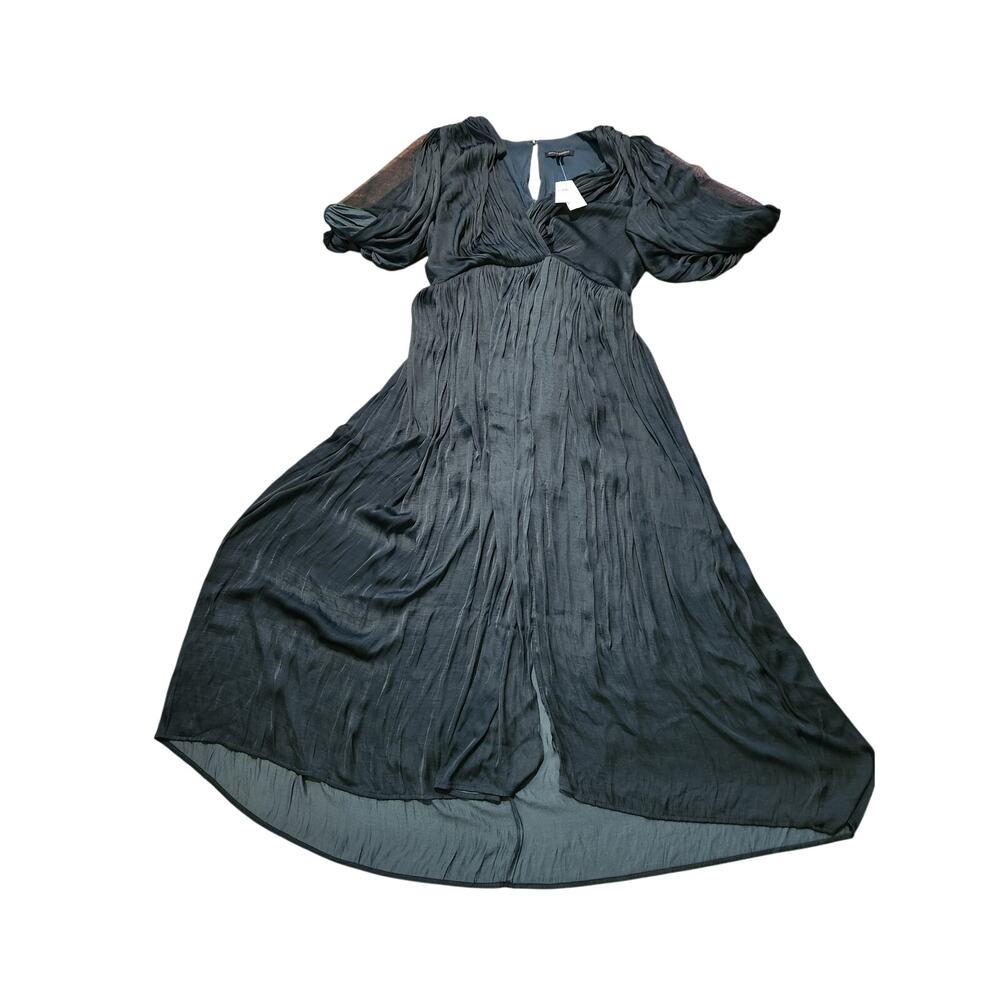 Banana Republic Pleated Midi Dress 12 NWT Dark Green V-Neck Flowy
